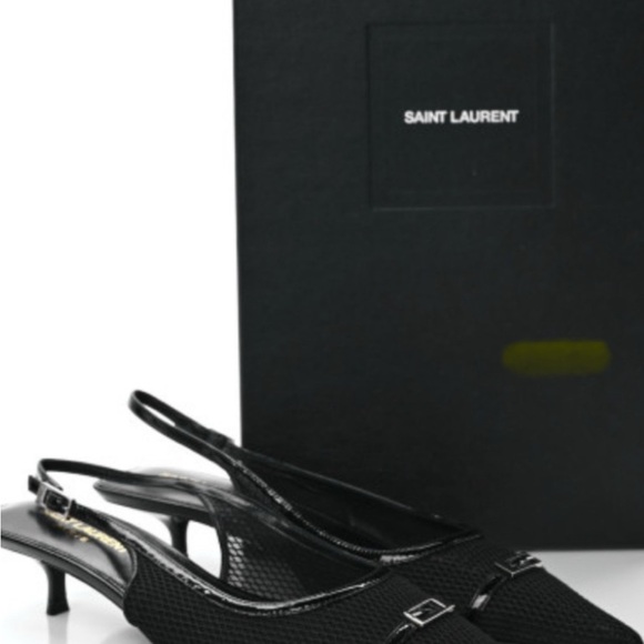 Saint Laurent Black Oxalis Textured Slingback Heels Size 37 - Picture 5 of 6